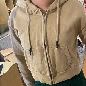 Beige cropped zip up